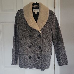 Ralph Lauren Denim & Supply Charcoal Pea Coat with Shearling Collar